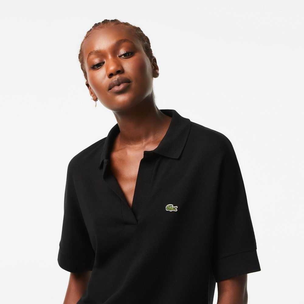 Black Lacoste Loose Fit Flowy Pique Polo | UIEHJB-249