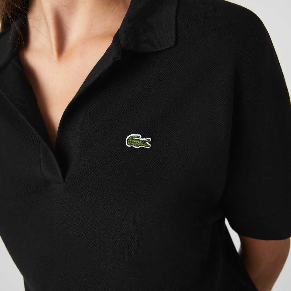 Black Lacoste Loose Fit Flowy Pique Polo | UIEHJB-249