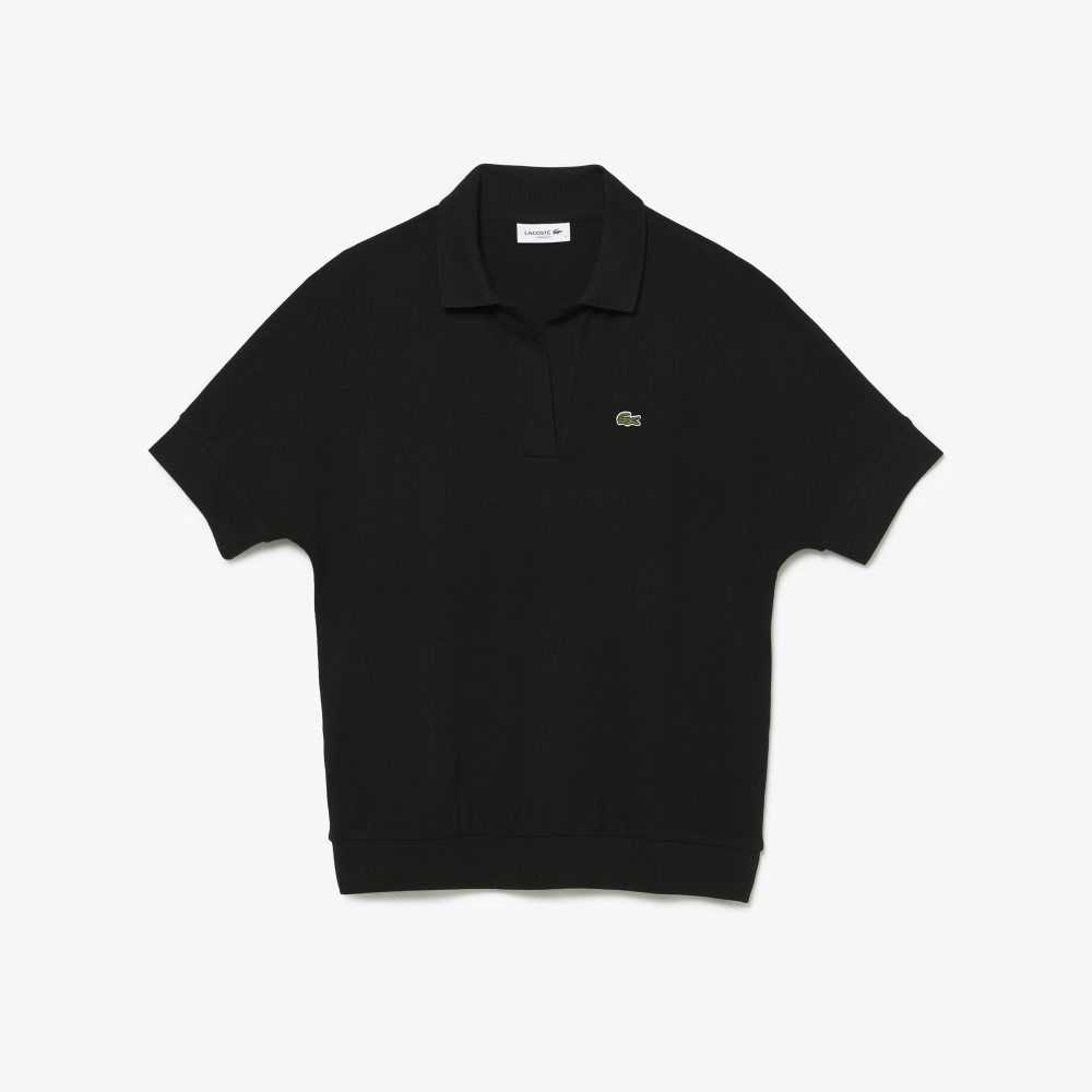 Black Lacoste Loose Fit Flowy Pique Polo | UIEHJB-249