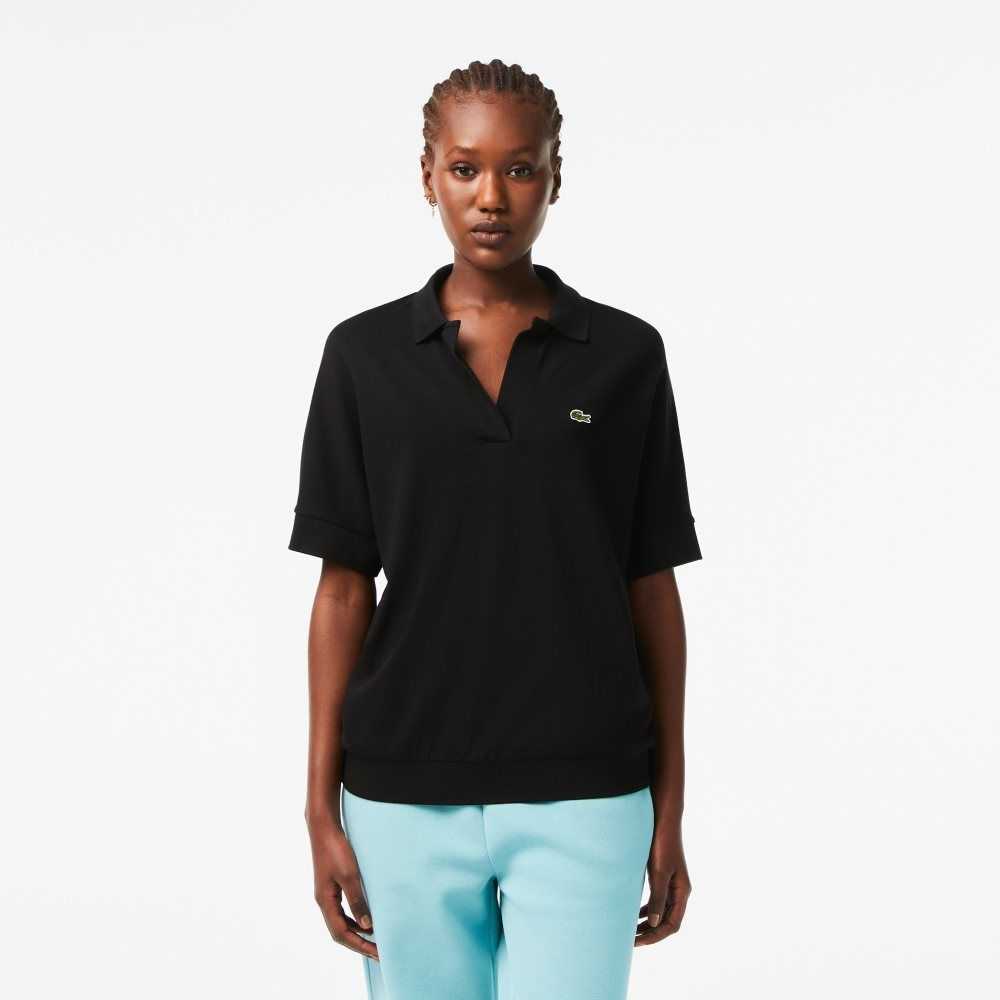 Black Lacoste Loose Fit Flowy Pique Polo | UIEHJB-249