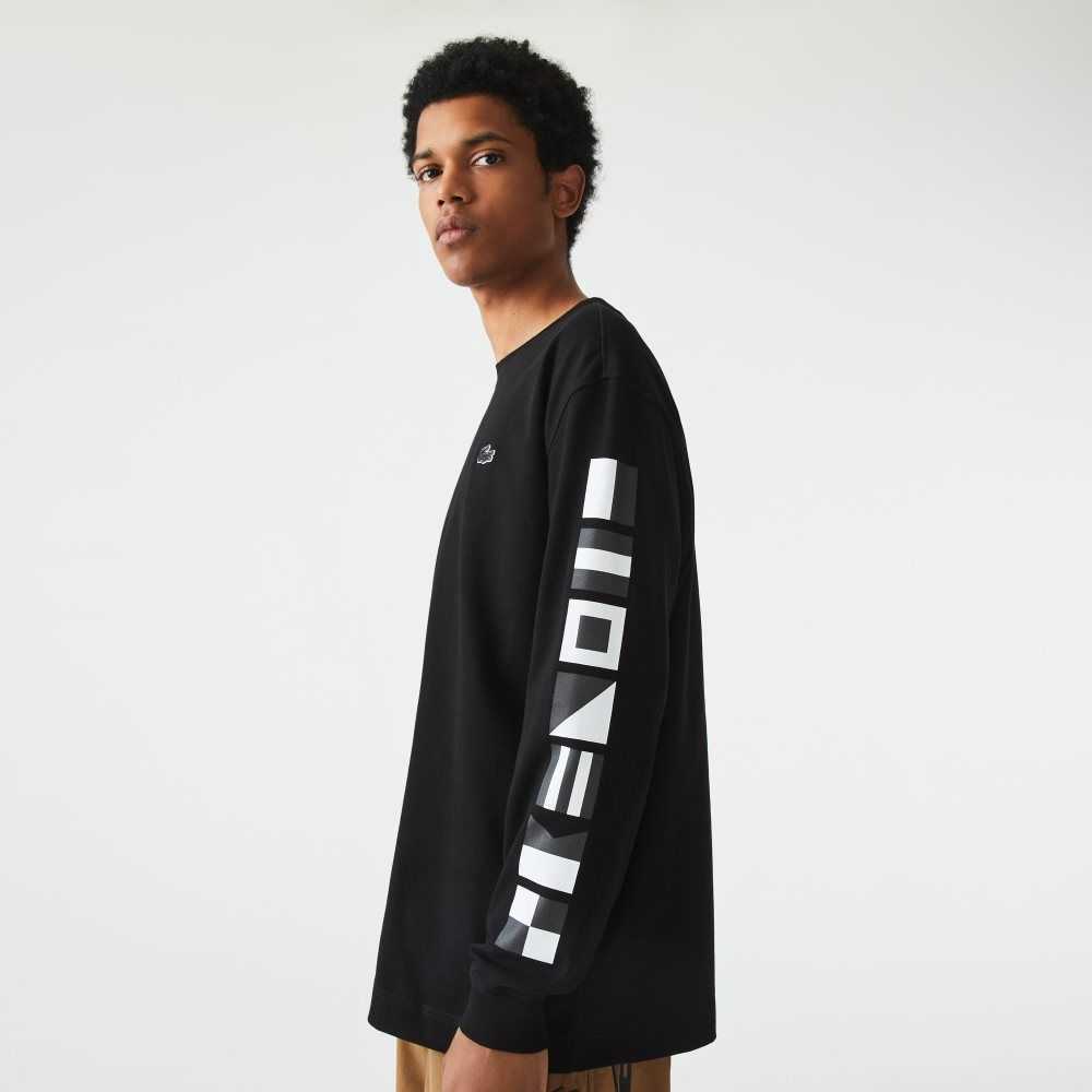 Black Lacoste Loose Fit Print T-Shirt | CGSIWH-830