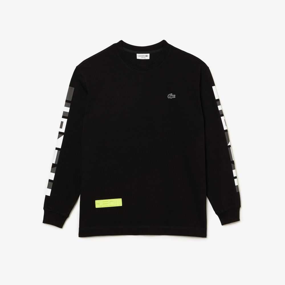 Black Lacoste Loose Fit Print T-Shirt | CGSIWH-830