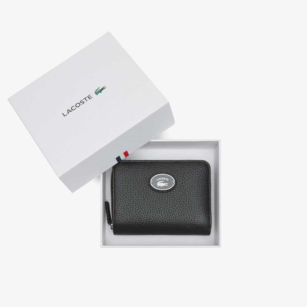 Black Lacoste Metal Plate Small Zip Wallet | ZQAVKM-104