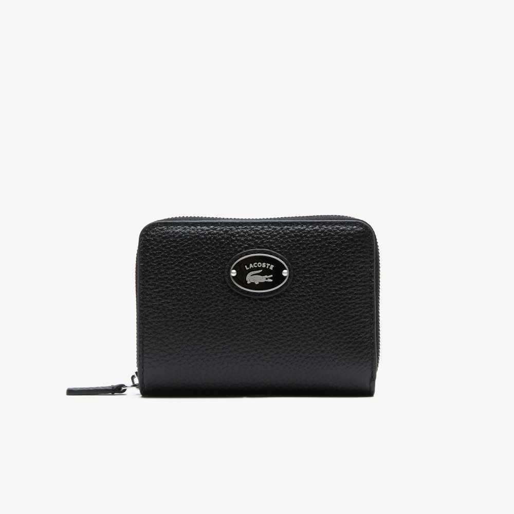 Black Lacoste Metal Plate Small Zip Wallet | ZQAVKM-104