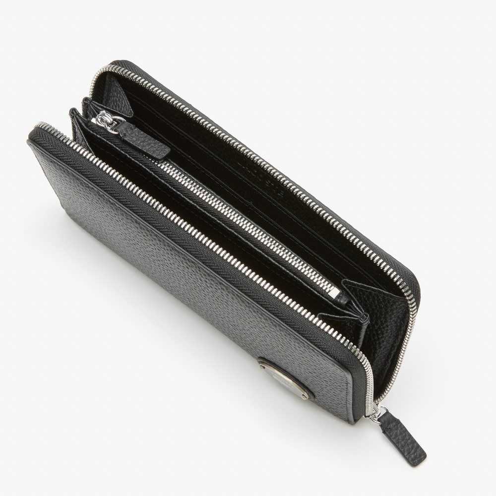 Black Lacoste Metal Plate Zip Wallet | DGKHAF-361