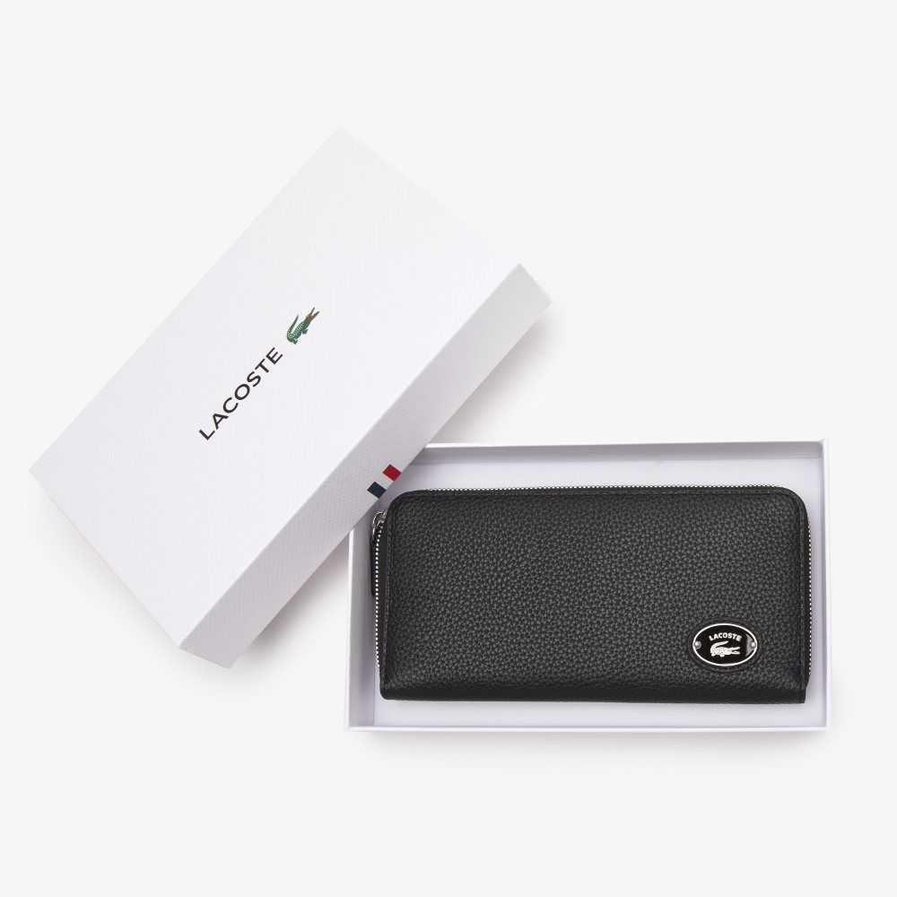 Black Lacoste Metal Plate Zip Wallet | DGKHAF-361