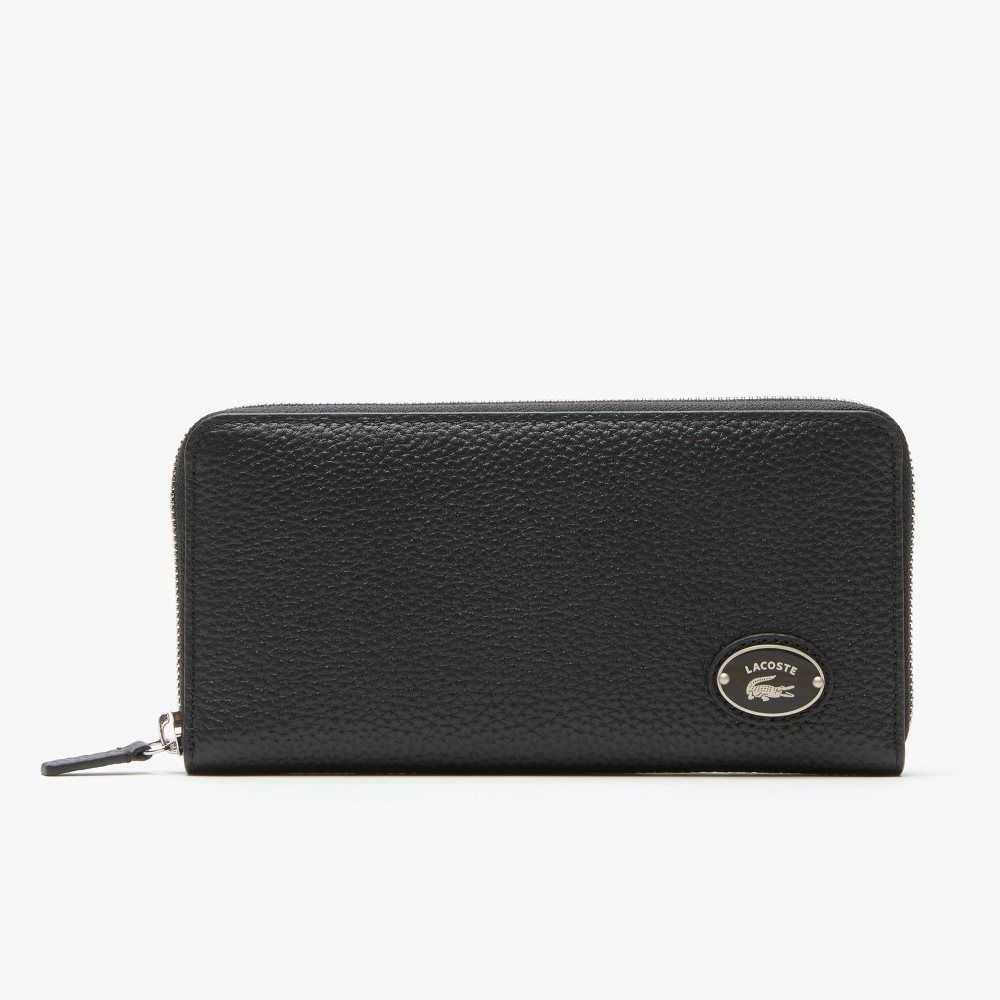 Black Lacoste Metal Plate Zip Wallet | DGKHAF-361