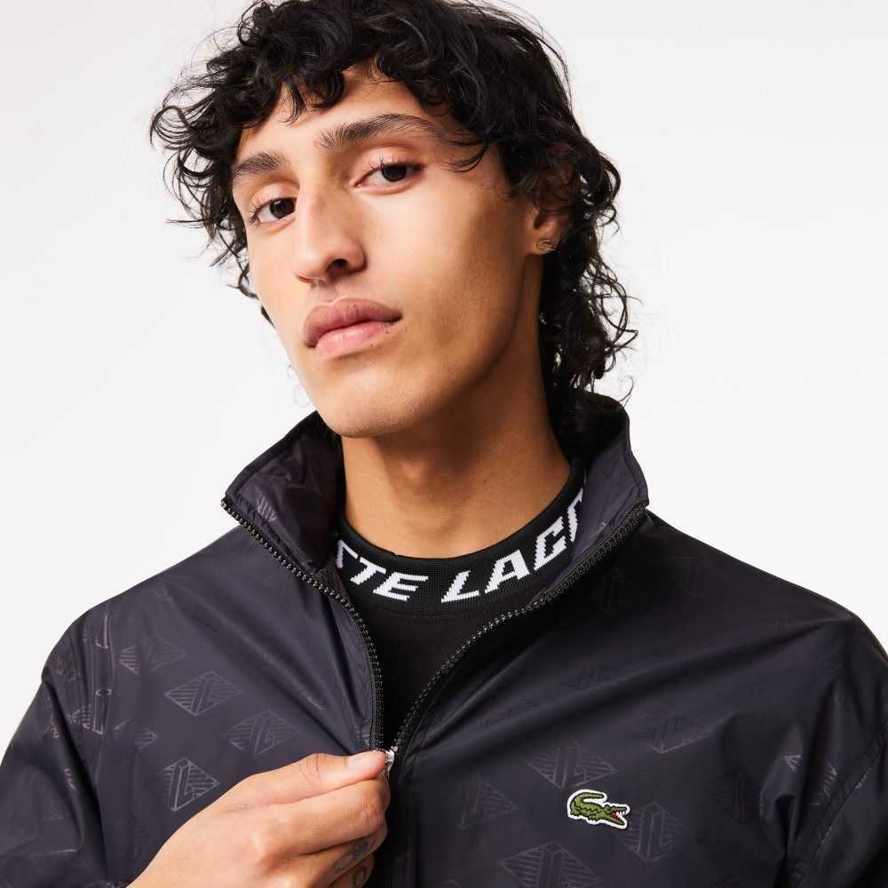 Black Lacoste Monogram Print Track Jacket | ANMDKZ-157