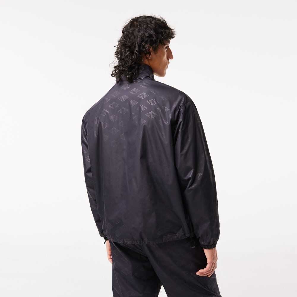 Black Lacoste Monogram Print Track Jacket | ANMDKZ-157