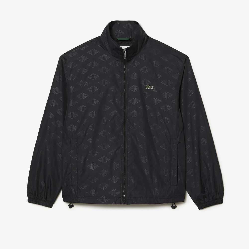 Black Lacoste Monogram Print Track Jacket | ANMDKZ-157