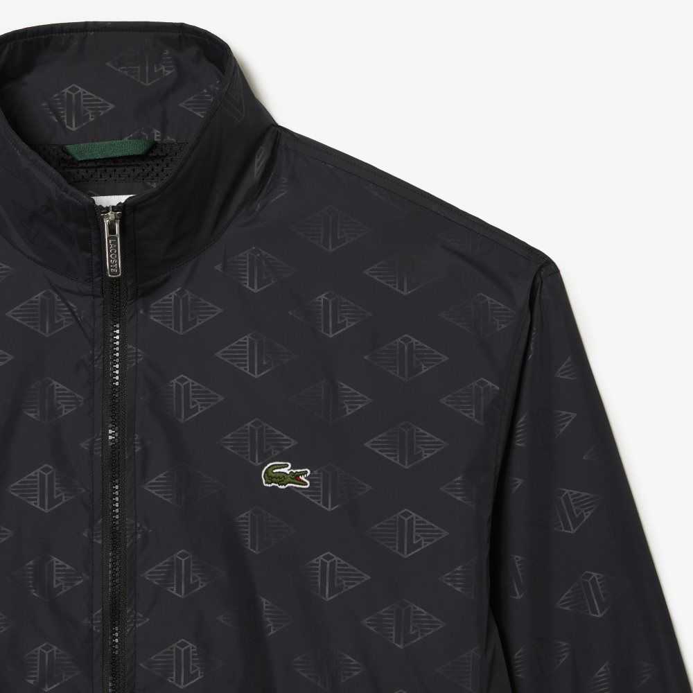 Black Lacoste Monogram Print Track Jacket | ANMDKZ-157