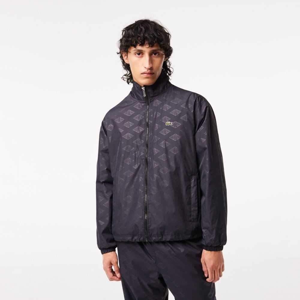 Black Lacoste Monogram Print Track Jacket | ANMDKZ-157