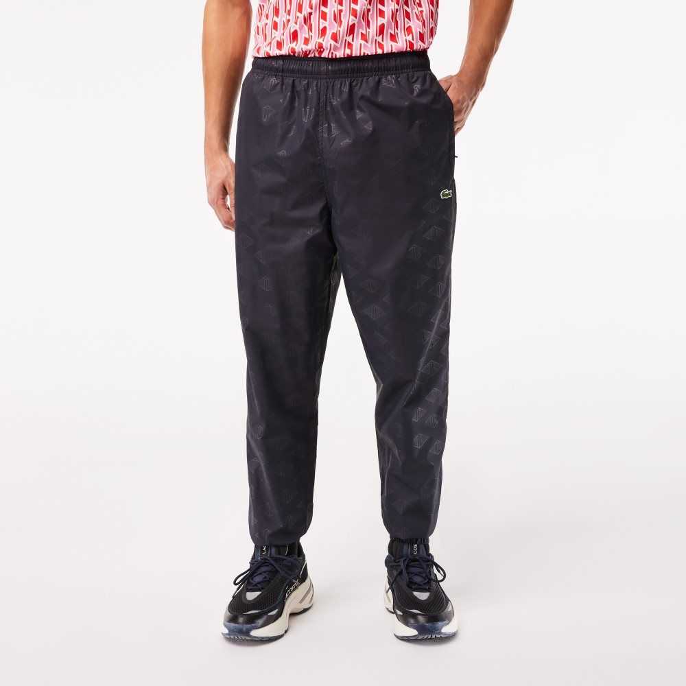 Black Lacoste Monogram Print Track Pants | LQZPEY-741