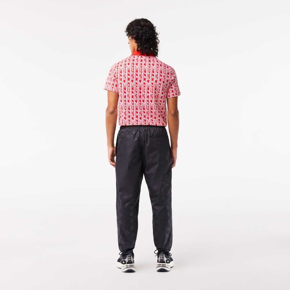 Black Lacoste Monogram Print Track Pants | LQZPEY-741