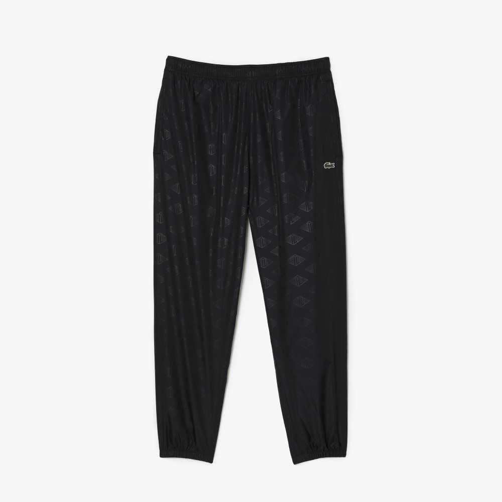 Black Lacoste Monogram Print Track Pants | LQZPEY-741