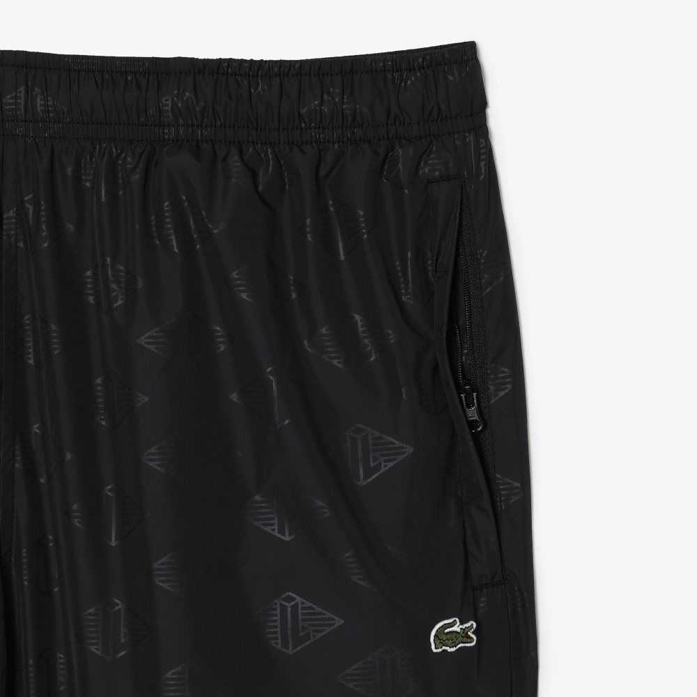 Black Lacoste Monogram Print Track Pants | LQZPEY-741