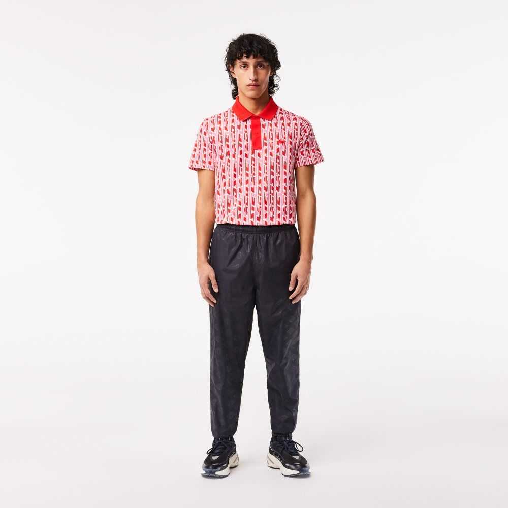 Black Lacoste Monogram Print Track Pants | LQZPEY-741