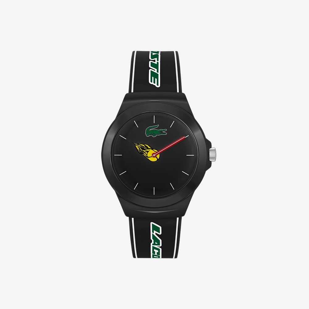 Black Lacoste Neocroc Black Silicone Strap Watch | NKIOPY-735