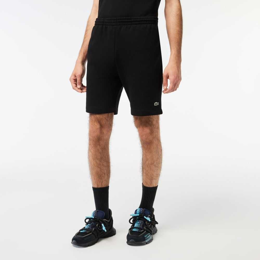 Black Lacoste Organic Brushed Cotton Fleece Shorts | KHUFVR-801