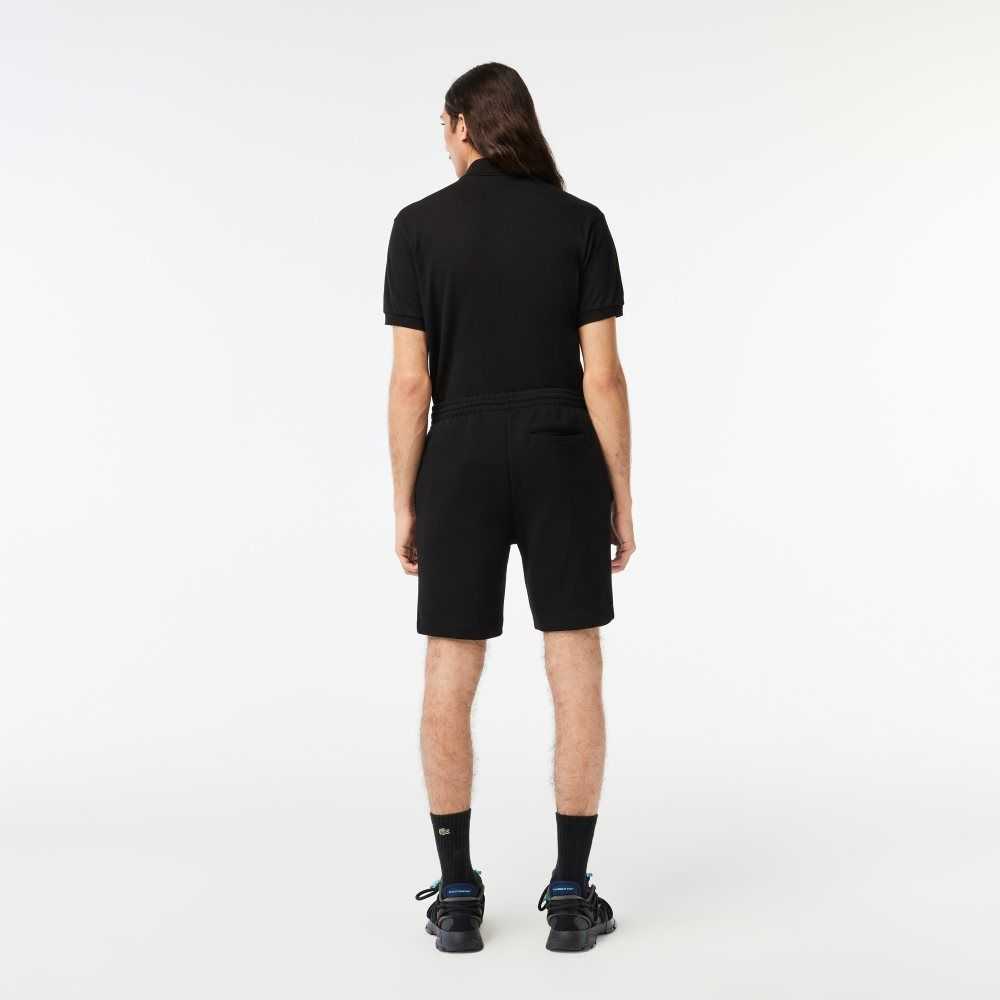 Black Lacoste Organic Brushed Cotton Fleece Shorts | KHUFVR-801