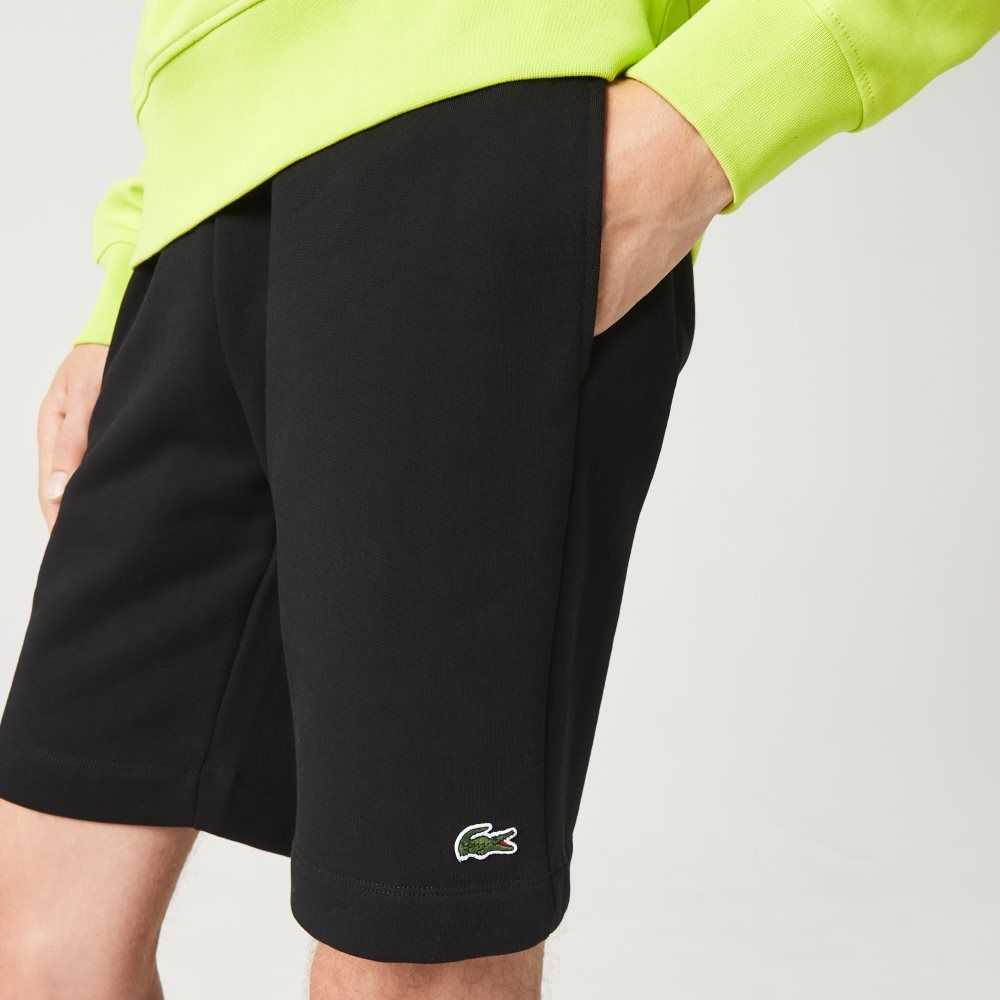 Black Lacoste Organic Brushed Cotton Fleece Shorts | KHUFVR-801