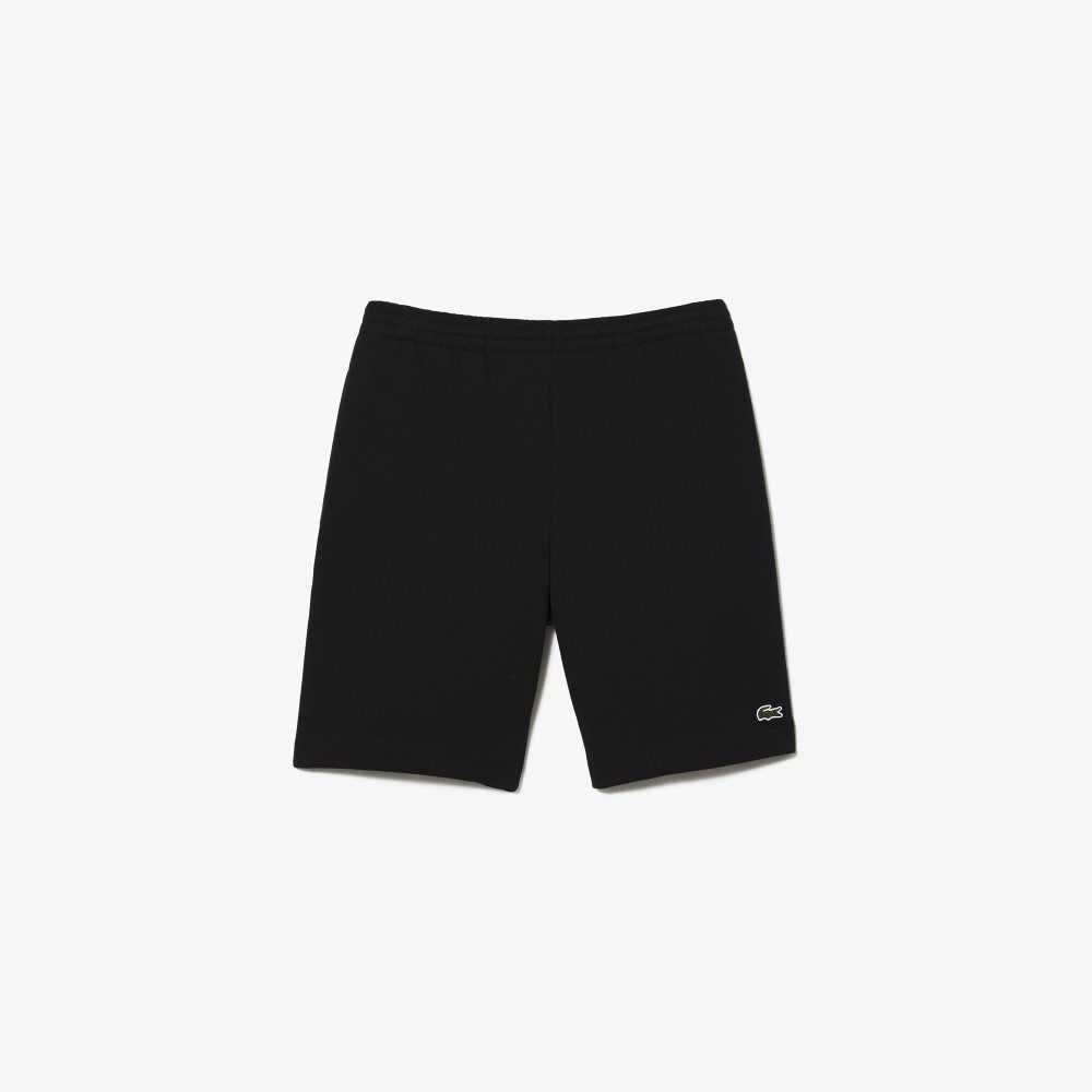 Black Lacoste Organic Brushed Cotton Fleece Shorts | KHUFVR-801