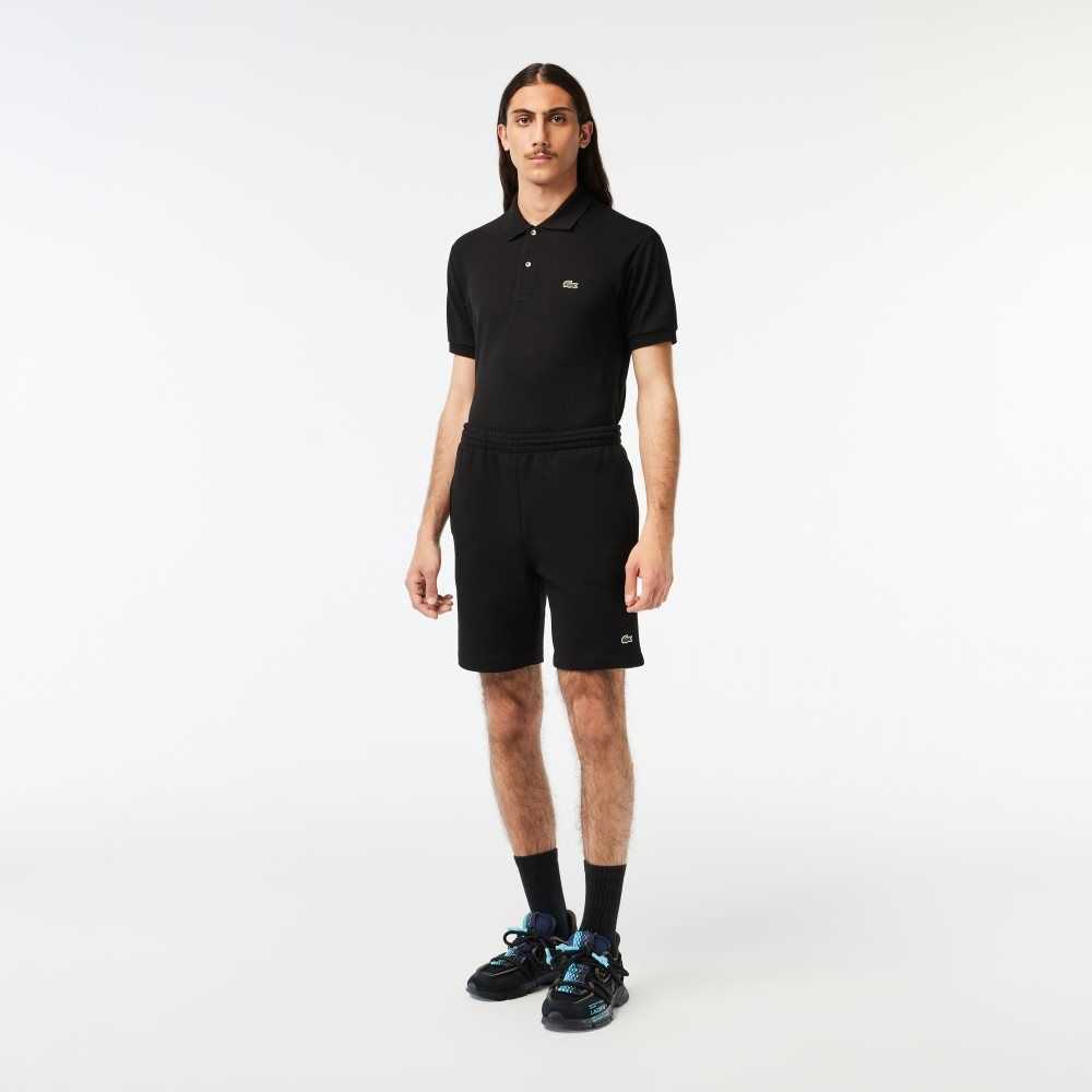 Black Lacoste Organic Brushed Cotton Fleece Shorts | KHUFVR-801