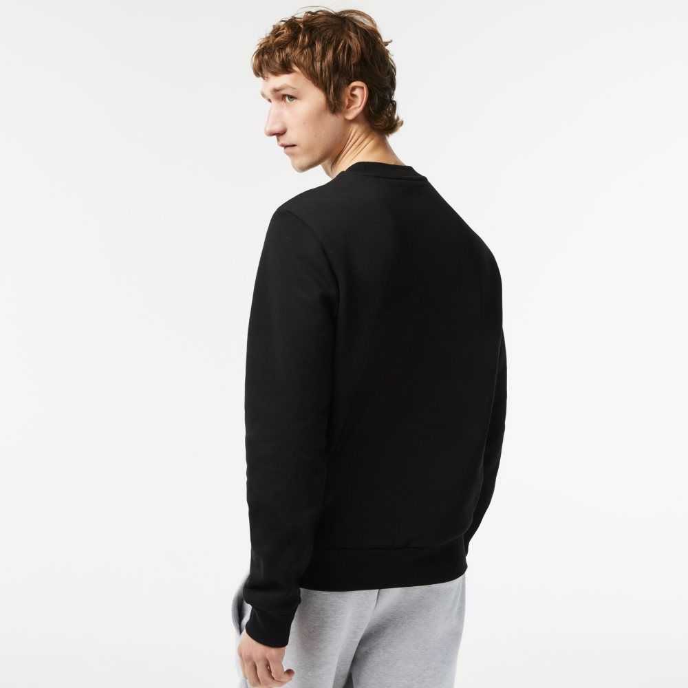 Black Lacoste Organic Brushed Cotton Sweatshirt | SBAJDG-984