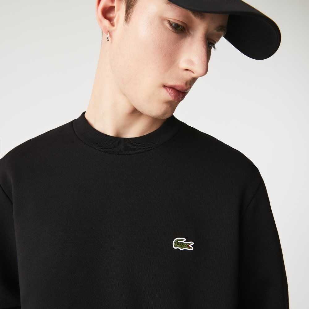 Black Lacoste Organic Brushed Cotton Sweatshirt | SBAJDG-984