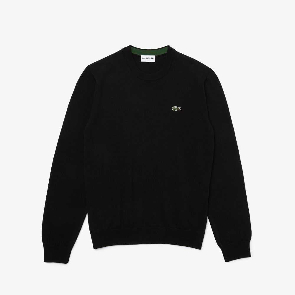 Black Lacoste Organic Cotton Crew Neck Sweater | VZFEYP-917