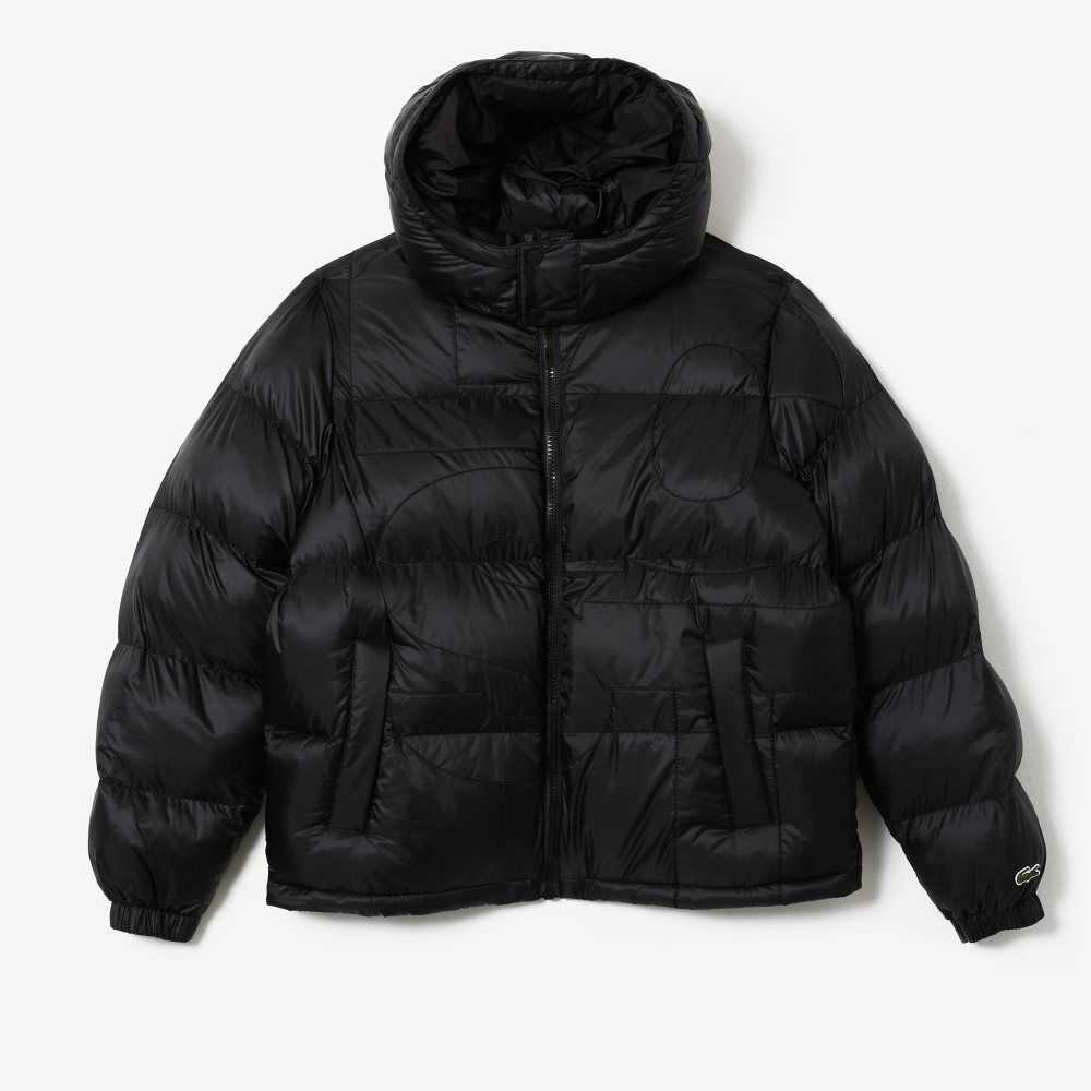 Black Lacoste Oversized Branded Water-Repellent Jacket | TPVDAN-576