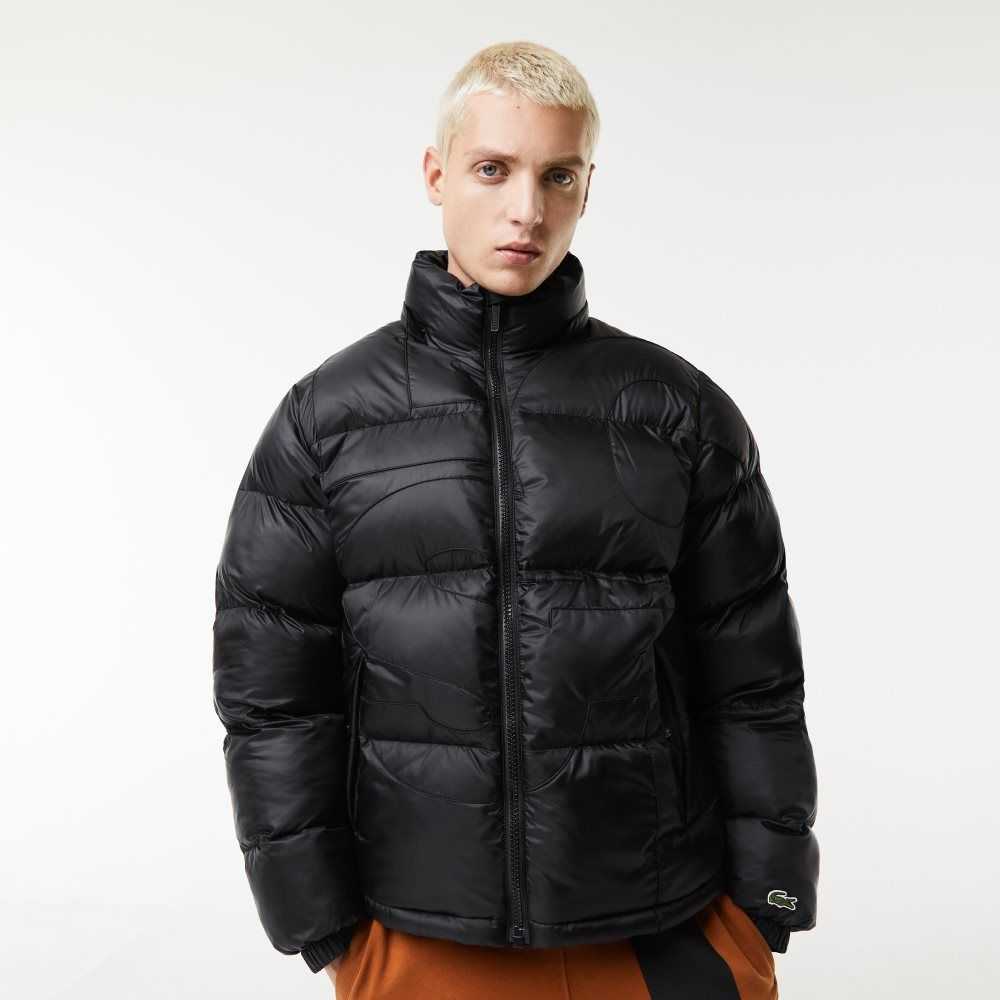 Black Lacoste Oversized Branded Water-Repellent Jacket | TPVDAN-576