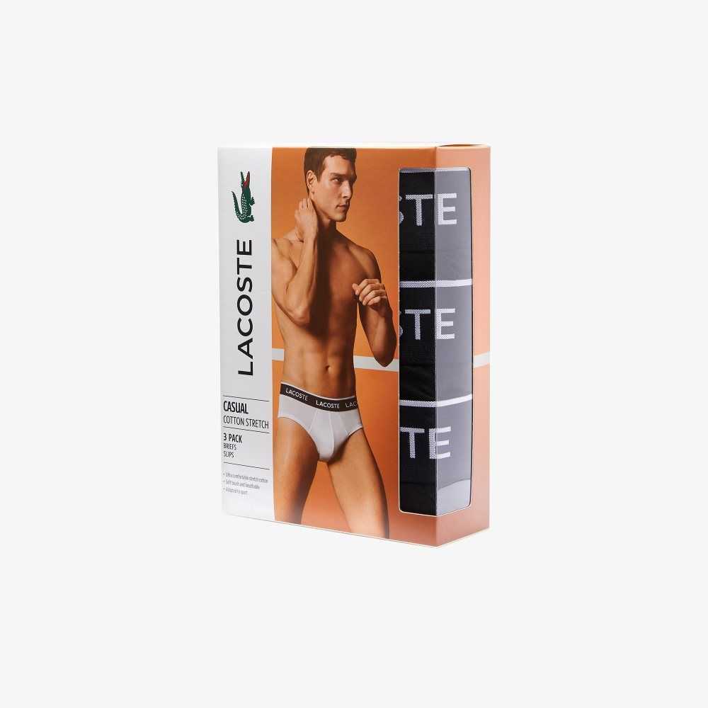 Black Lacoste Pack Of 3 Casual Briefs | WKBNPZ-485