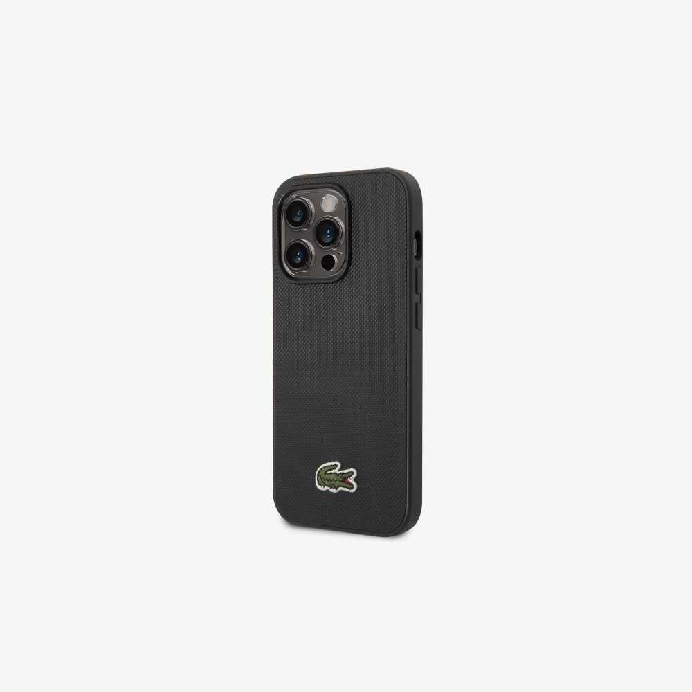 Black Lacoste Petit Pique Effect iPhone 14 Pro Case | INESBX-409