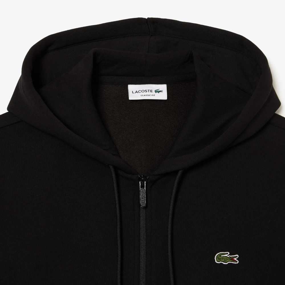 Black Lacoste Printed Bands Hooded Zip Sweatshirt | XVJZOW-596