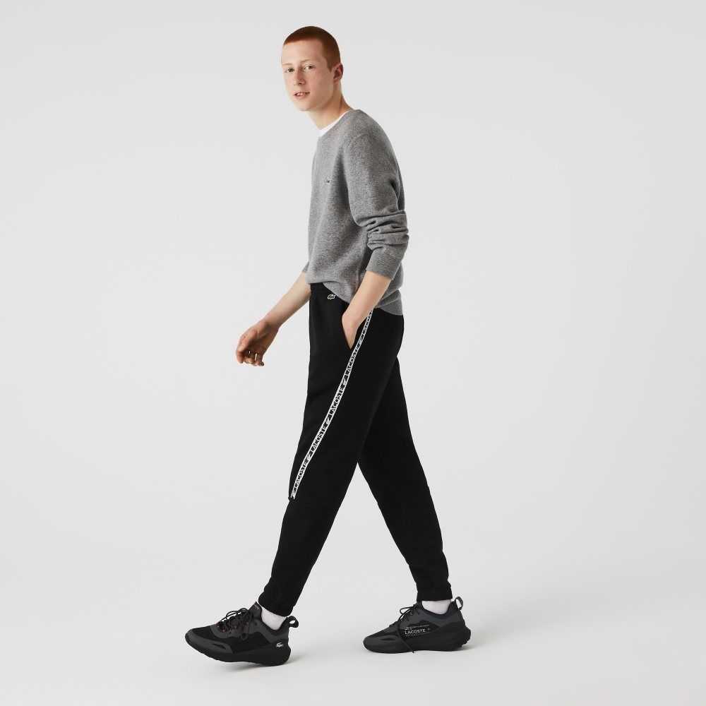 Black Lacoste Printed Bands Trackpants | IEGCFN-746