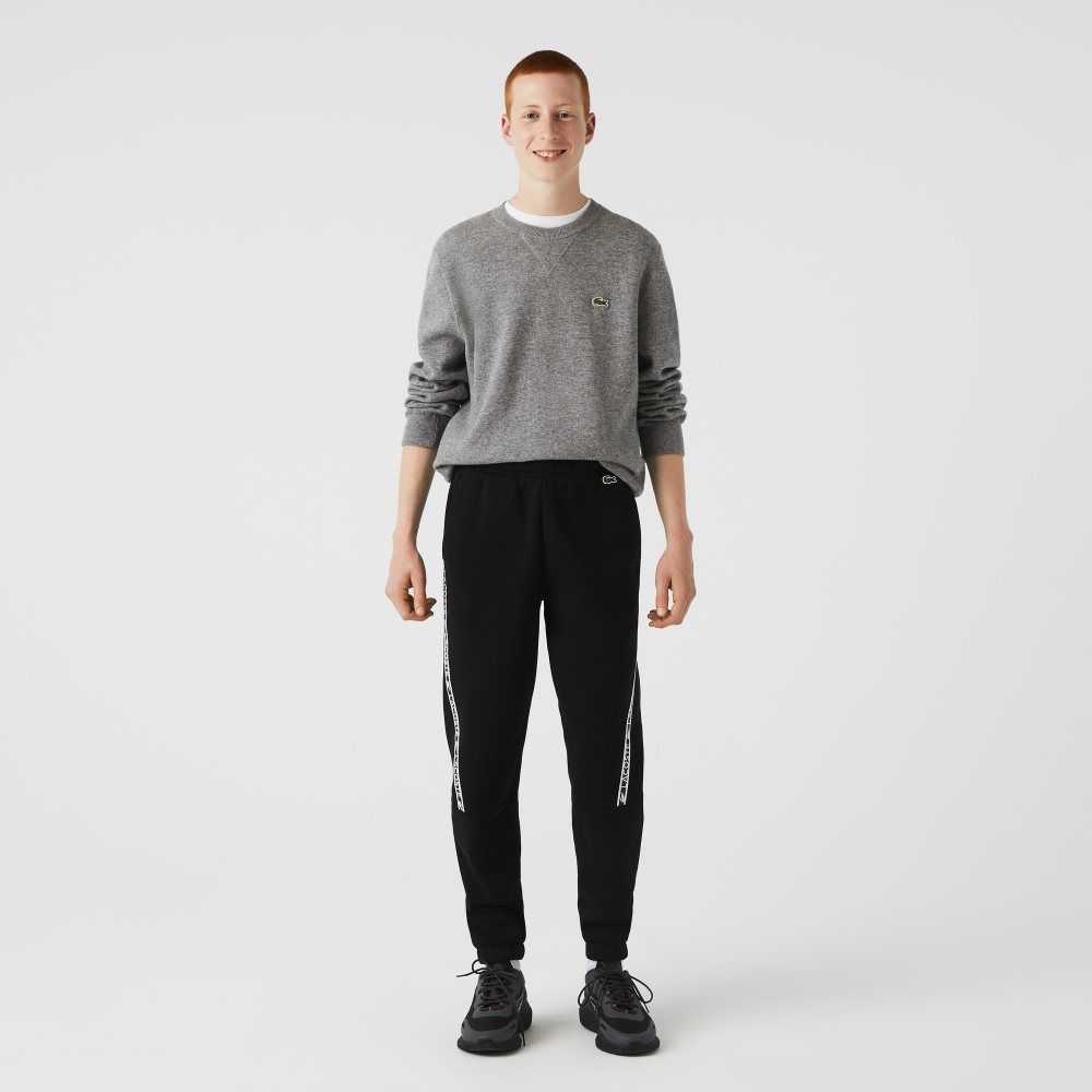 Black Lacoste Printed Bands Trackpants | IEGCFN-746