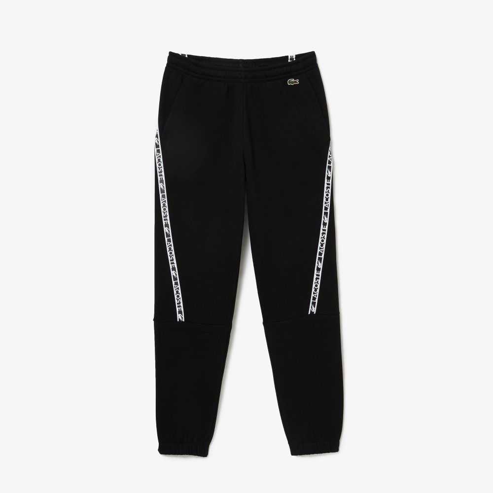 Black Lacoste Printed Bands Trackpants | IEGCFN-746