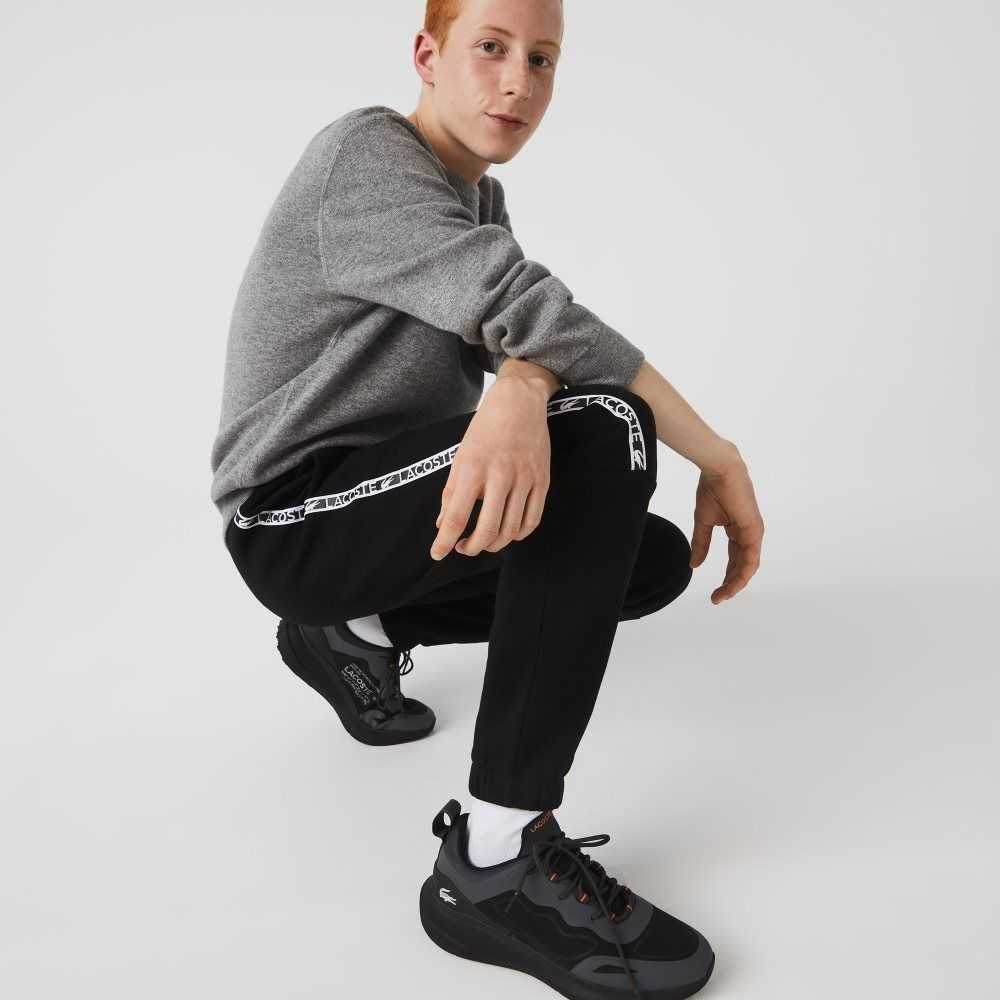 Black Lacoste Printed Bands Trackpants | IEGCFN-746