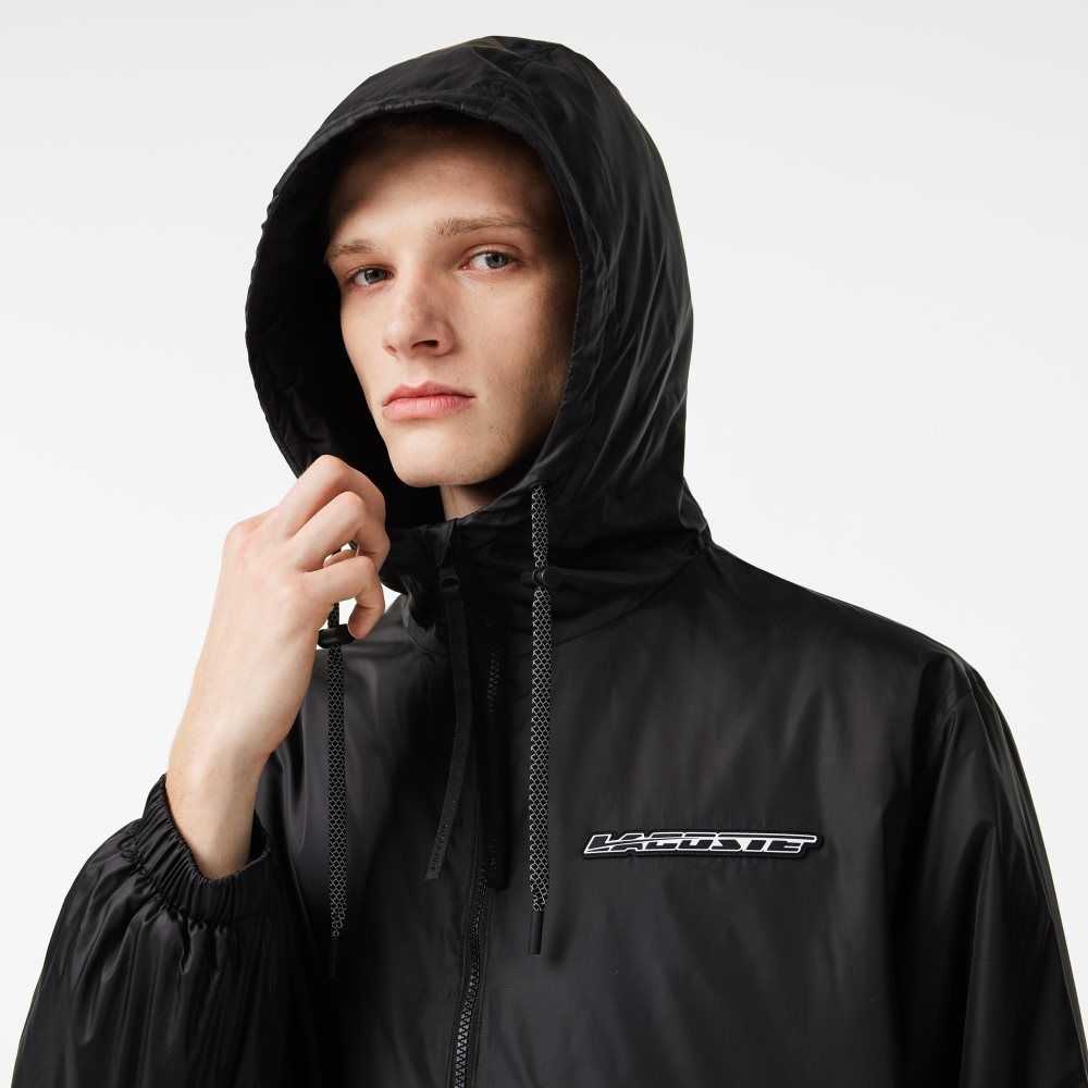 Black Lacoste Quilted Hooded Jacket | LMNXFY-973