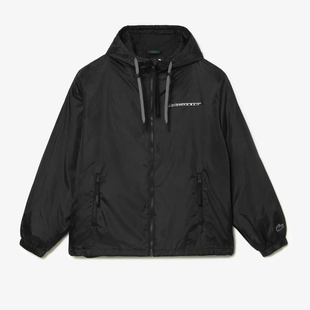 Black Lacoste Quilted Hooded Jacket | LMNXFY-973