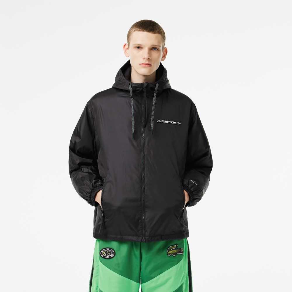 Black Lacoste Quilted Hooded Jacket | LMNXFY-973