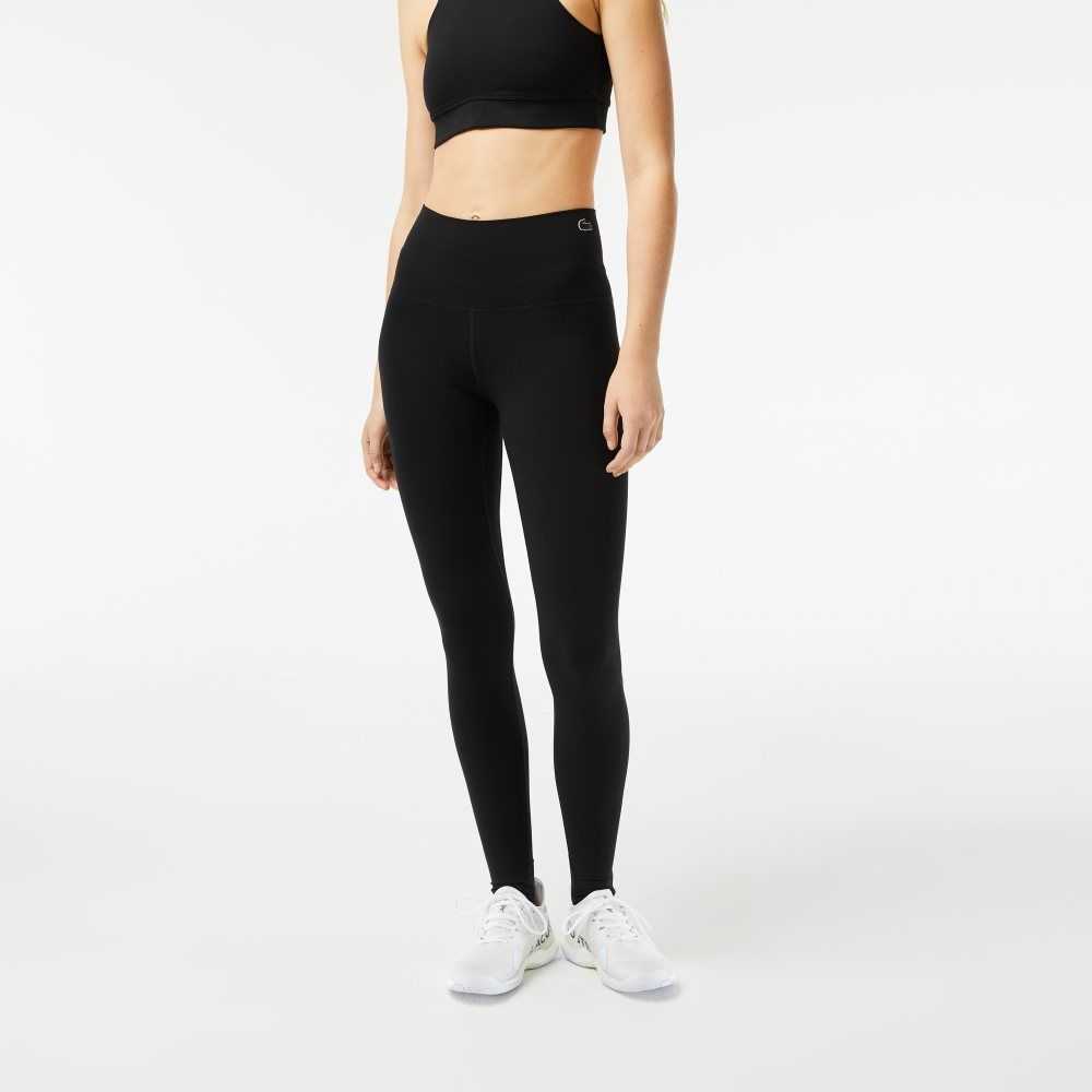 Black Lacoste Recycled Polyester Tapered Leggings | ZWTVAQ-204