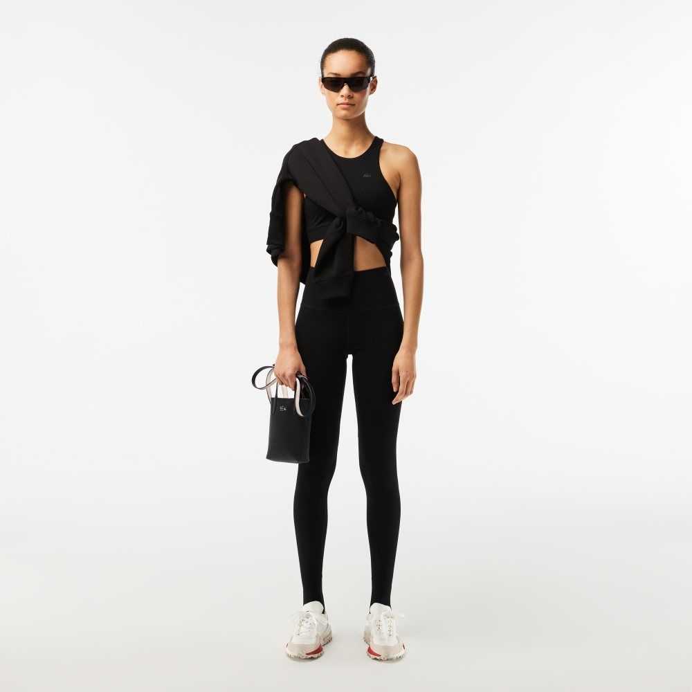 Black Lacoste Recycled Polyester Tapered Leggings | ZWTVAQ-204