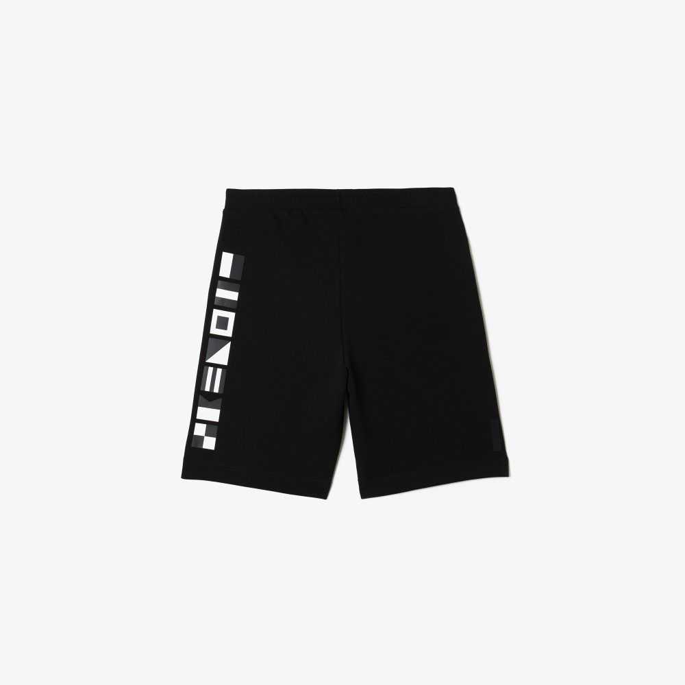 Black Lacoste Reflective Print Shorts | OEWUCD-924