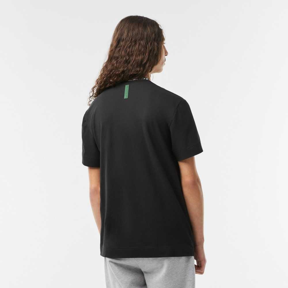 Black Lacoste Regular Fit Branded Collar T-Shirt | XCGRDA-810