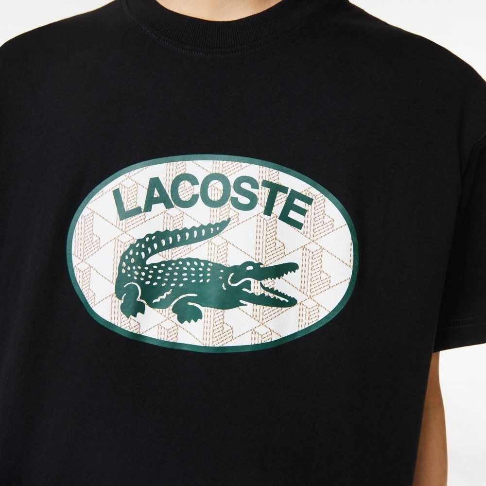 Black Lacoste Regular Fit Branded Monogram Print T-Shirt | QZPIRL-964