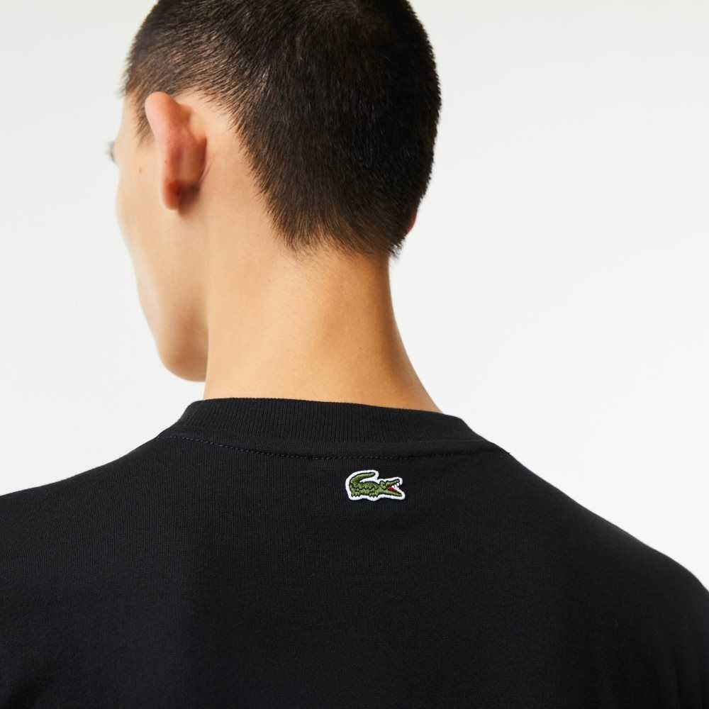 Black Lacoste Regular Fit Branded Monogram Print T-Shirt | QZPIRL-964