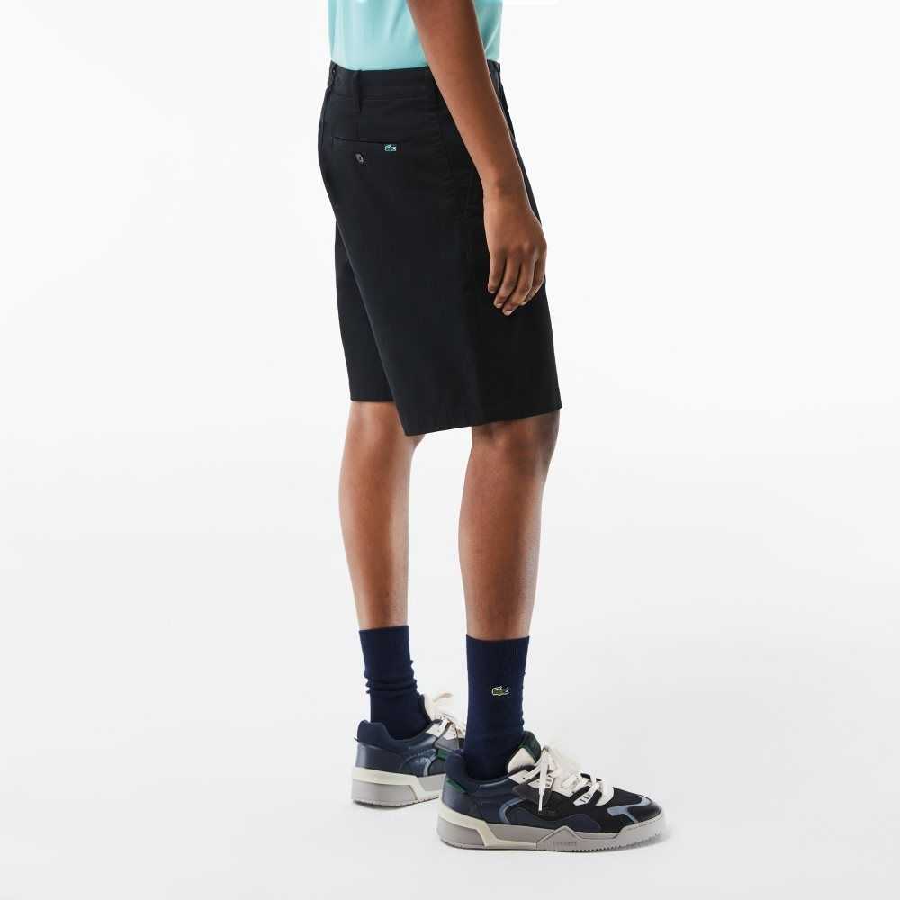 Black Lacoste Regular Fit Stretch Organic Cotton Bermuda Shorts | SMWEVB-760