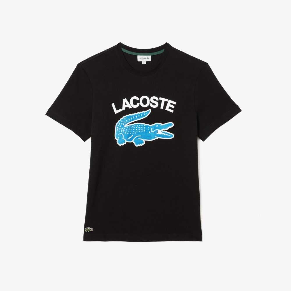 Black Lacoste Regular Fit XL Crocodile Print T-Shirt | LAISEV-482